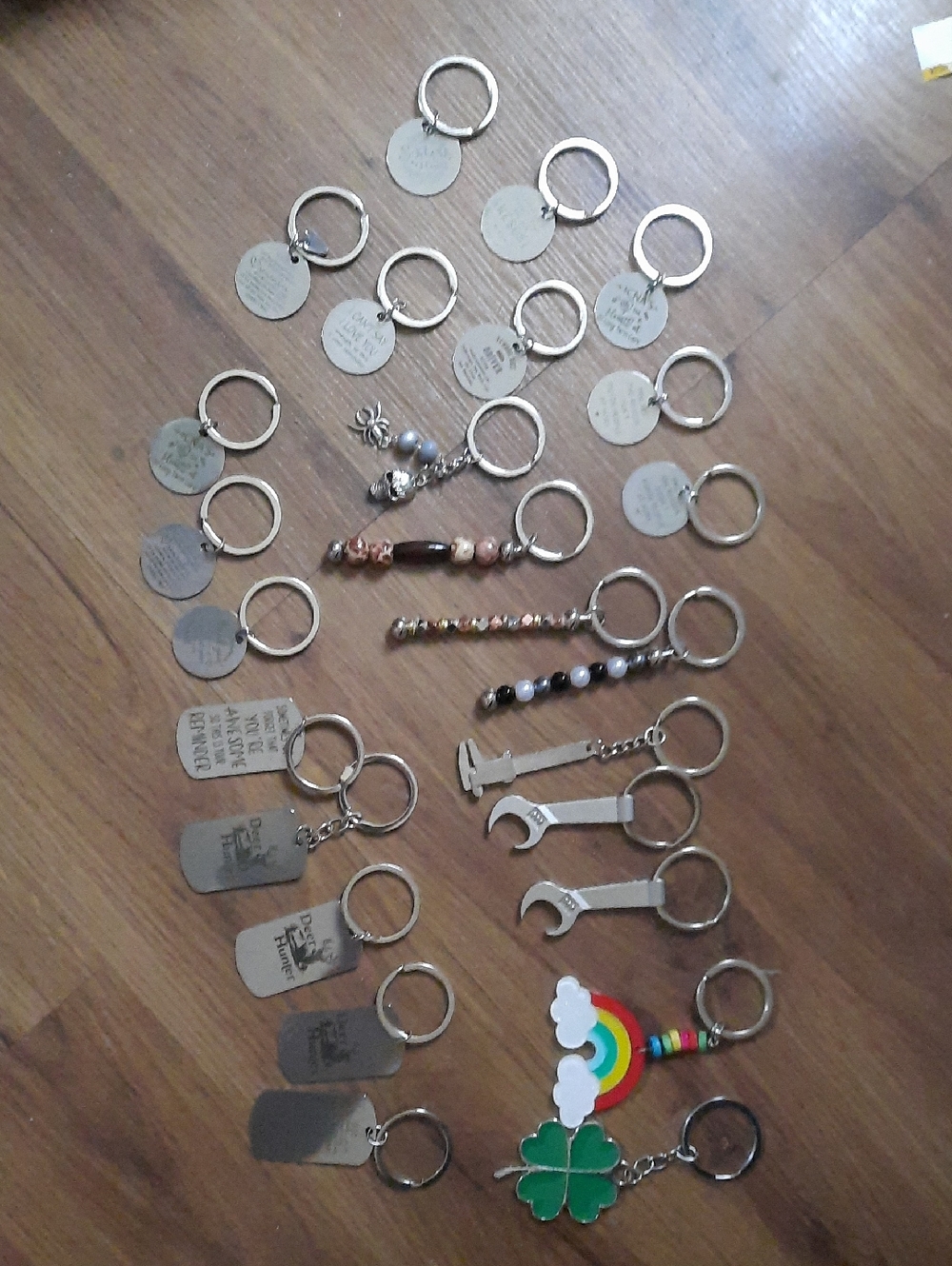 Silver-Tone Keychain Set with Green Clover and Rainbow Charm